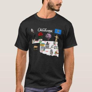 Illustrated map of Oklahoma in the USA cities symb T-Shirt