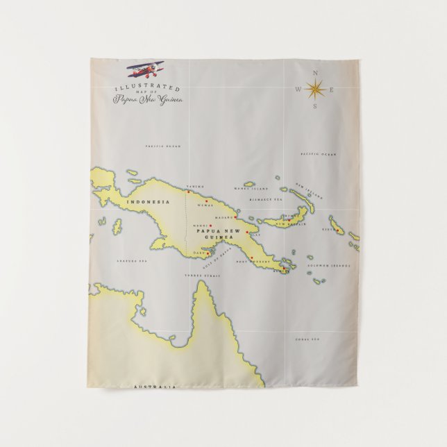 Illustrated map of Papua New Guinea Tapestry (Front)