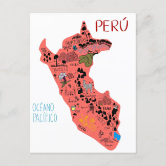 Illustrated Map of Peru Postcard