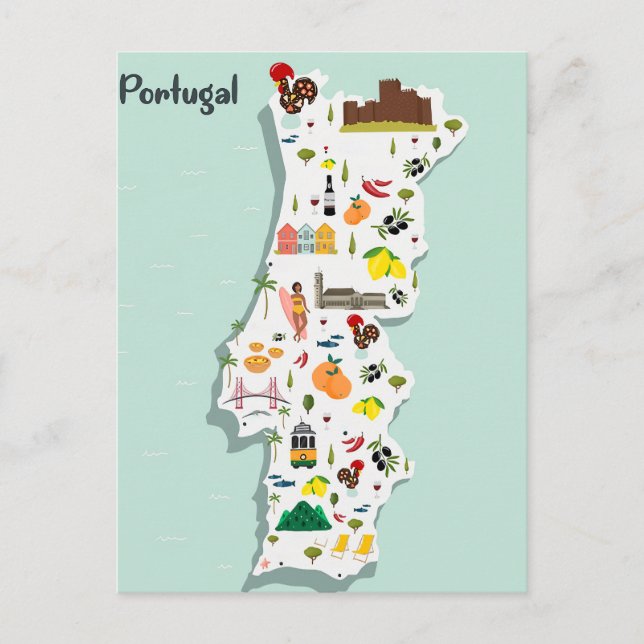 Illustrated Map of Portugal Postcard (Front)