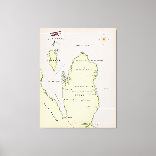 Illustrated map of Qatar Canvas Print (Front)
