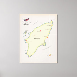Illustrated map of Rhodes. Canvas Print
