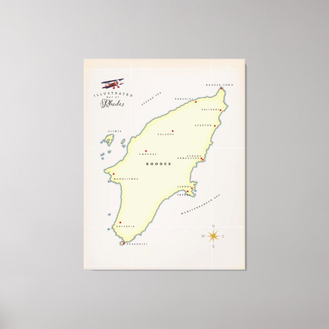 Illustrated map of Rhodes. Canvas Print (Front)