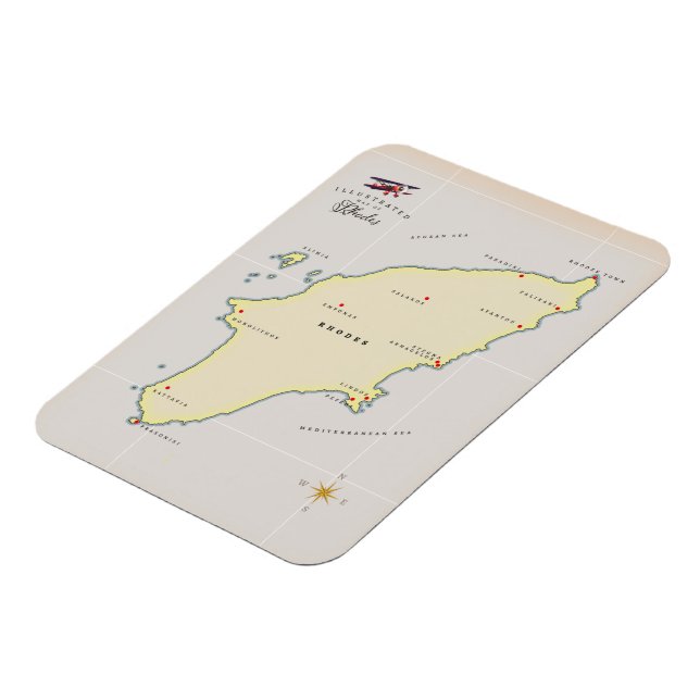 Illustrated map of Rhodes. Magnet (Left Side)