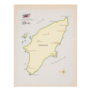 Illustrated map of Rhodes. Photo Print
