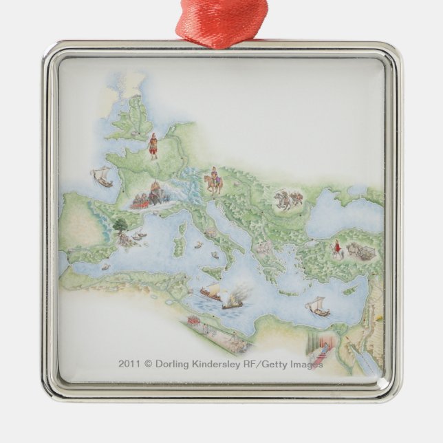 Illustrated map of Roman Empire Metal Tree Decoration (Front)