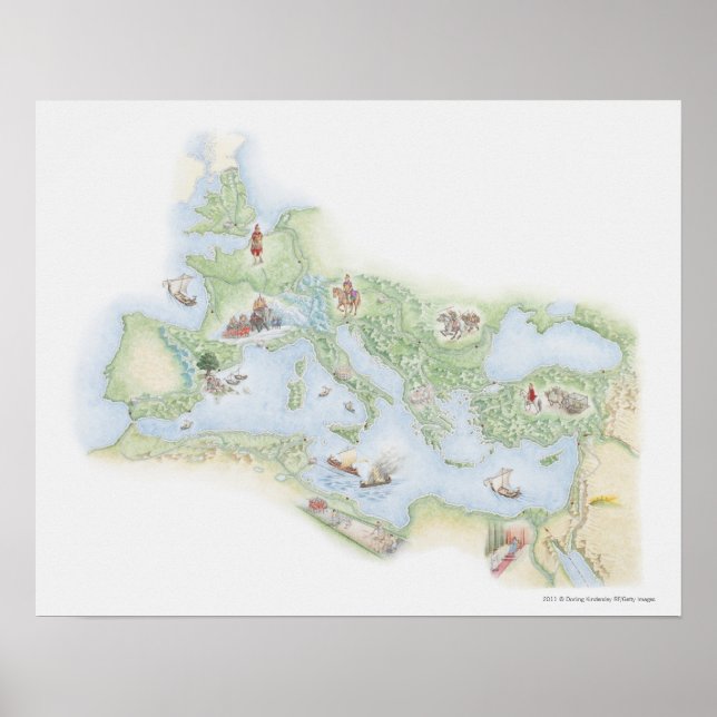 Illustrated map of Roman Empire Poster (Front)