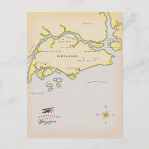 Illustrated map of Singapore Postcard