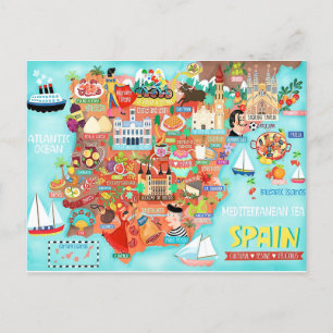 Illustrated Map of Spain Postcard ()