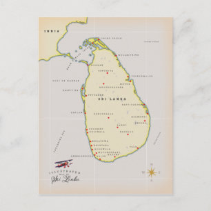 Illustrated map of Sri Lanka Postcard