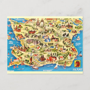 Illustrated Map of Sweden Postcard