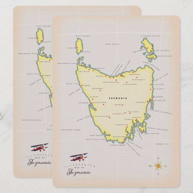Illustrated map of Tasmania. (Front/Back)