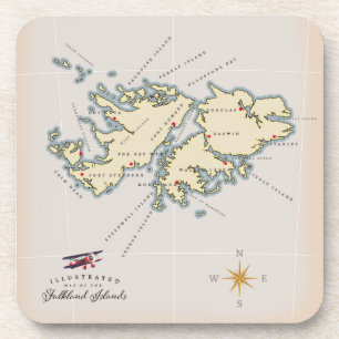 Illustrated map of the Falkland Islands. Coaster