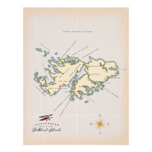 Illustrated map of the Falkland Islands. Photo Print