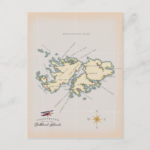 Illustrated map of the Falkland Islands. Postcard