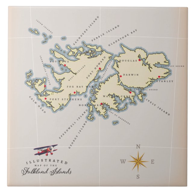 Illustrated map of the Falkland Islands. Tile (Front)