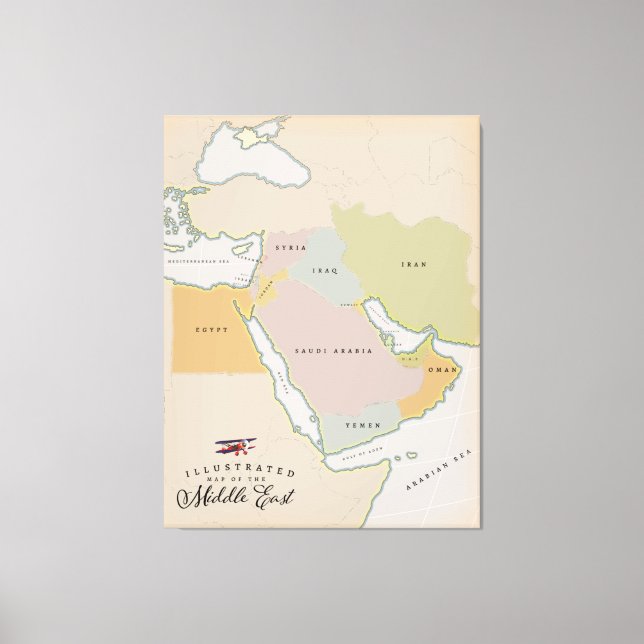 Illustrated map of the Middle East. Canvas Print (Front)
