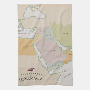 Illustrated map of the Middle East. Tea Towel