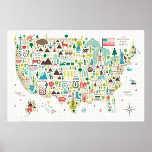 Illustrated Map of the USA Poster