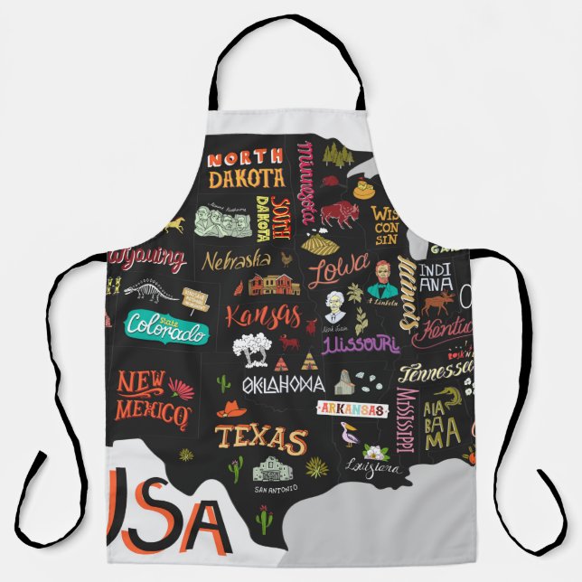 Illustrated map of the USA. Poster with states and Apron (Front)