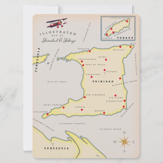Illustrated map of Trinidad & Tobago (Front)