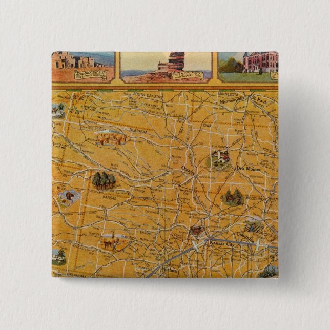 Illustrated Map of US Airways 15 Cm Square Badge (Front)