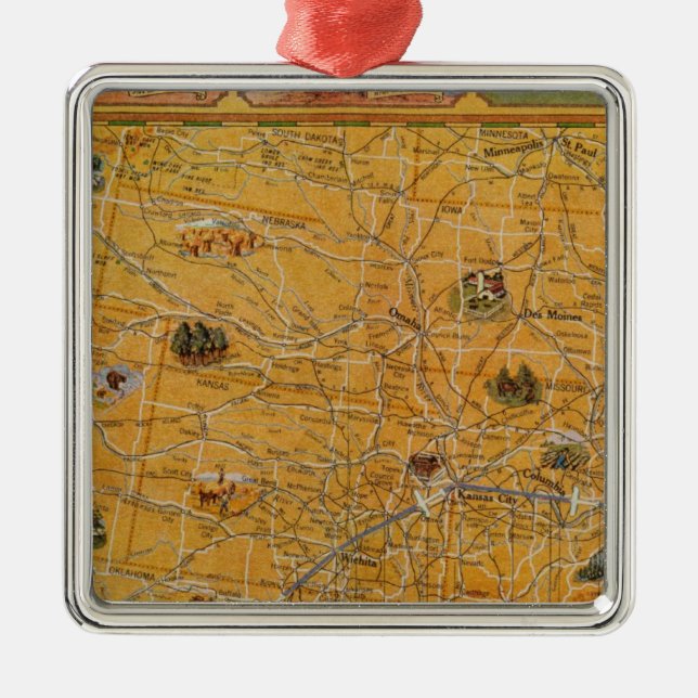 Illustrated Map of US Airways Metal Tree Decoration (Front)
