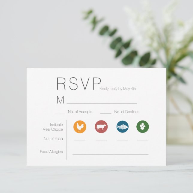 Illustrated Meal Choice RSVP Card (Standing Front)