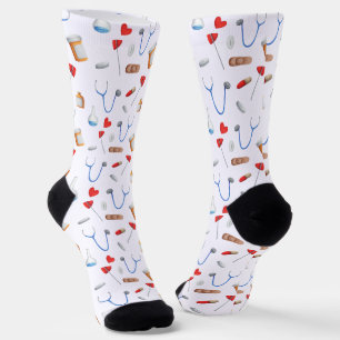 Illustrated medical worker doctor nurse pattern  socks