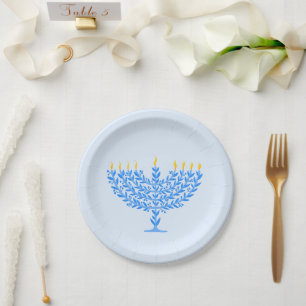 Illustrated Menorah Hanukkah Paper Plate