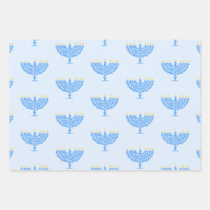 Illustrated Menorah Hanukkah Wrapping Paper Sheet