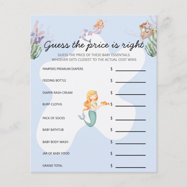 Illustrated Mermaid Baby Shower Game (Front)