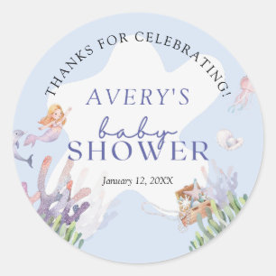 Illustrated Mermaid Baby Shower Thank You Classic Round Sticker