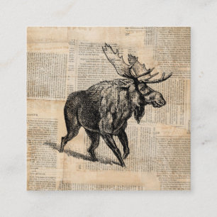 Illustrated Moose Art with Newspaper Text Style Enclosure Card