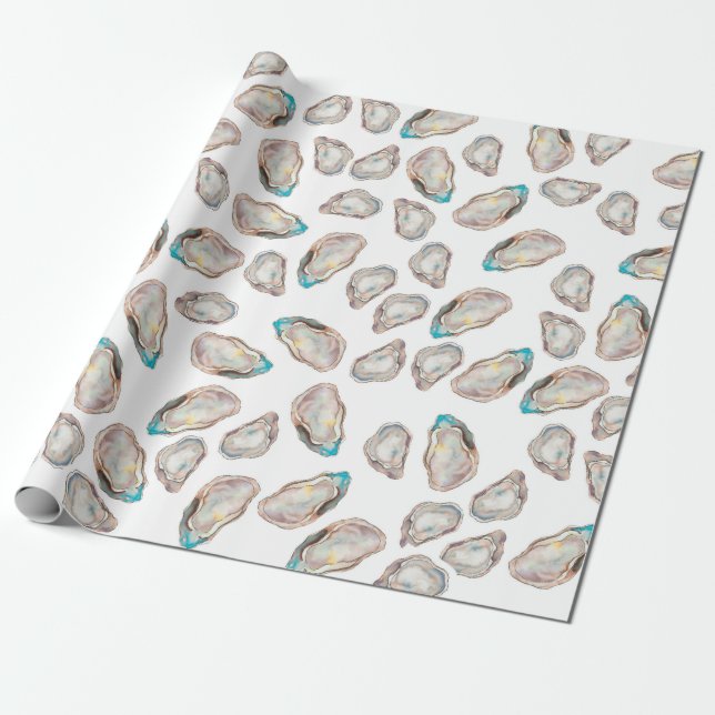 Illustrated Oyster Wrapping Paper - FULL COLOR (Unrolled)