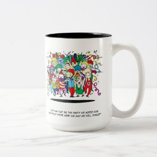 illustrated party people Two-Tone coffee mug