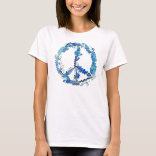 Illustrated Peace Sign Pen Art with Blue T-Shirt