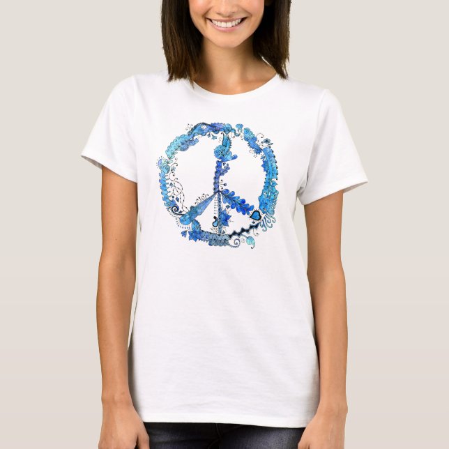 Illustrated Peace Sign Pen Art with Blue T-Shirt (Front)