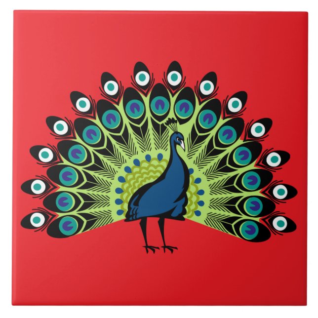 illustrated Peacock Tile (Front)