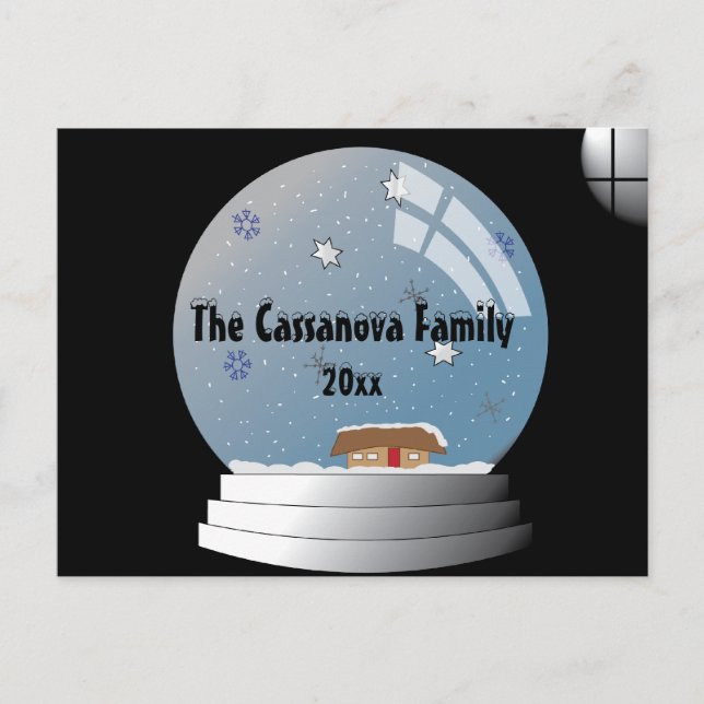 Illustrated Personalised SnowGlobe Custom Text Postcard (Front)