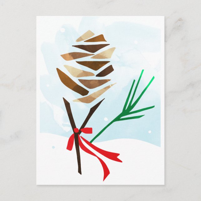 Illustrated Pine Cone Christmas Holiday Postcard (Front)