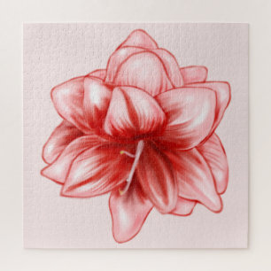 Illustrated Pink and White Amaryllis Jigsaw Puzzle