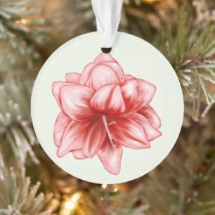 Illustrated Pink and White Amaryllis Ornament