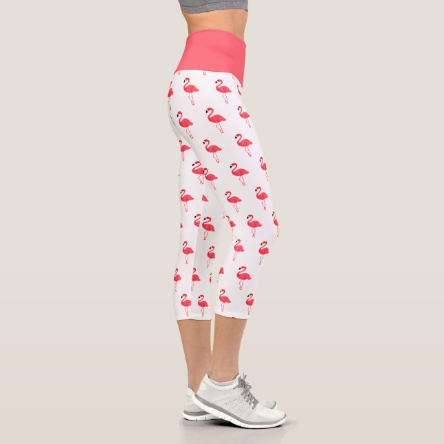 Illustrated Pink Flamingo Capri Leggings (Right)