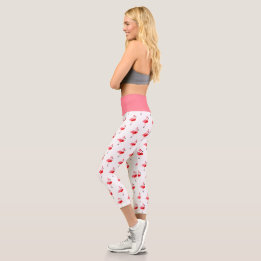 Illustrated Pink Flamingo Santa Christmas Capri Leggings