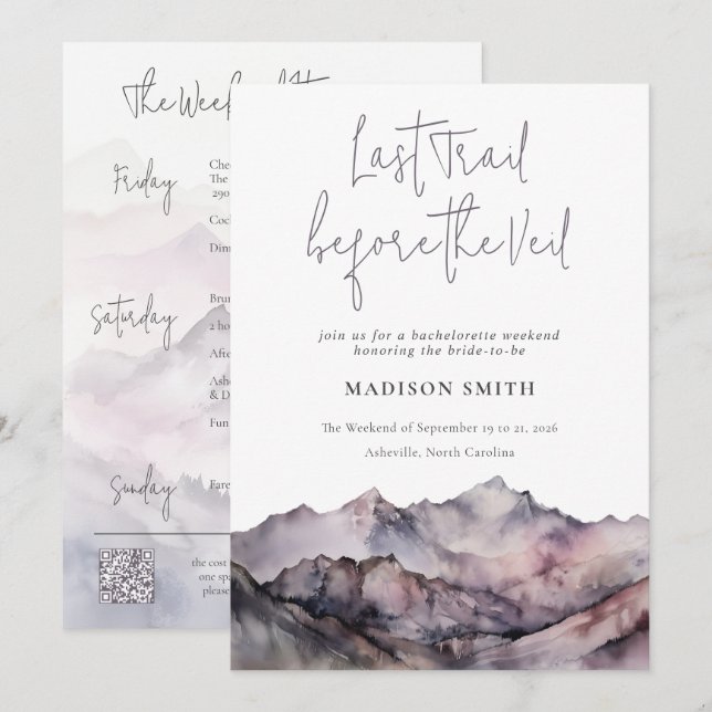 Illustrated Pink Mountain Bachelorette Weekend Invitation (Front/Back)