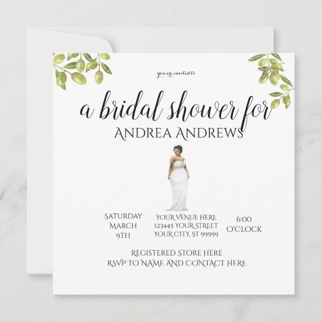 Illustrated Plus Size Black Bride Bridal Shower Invitation (Front)