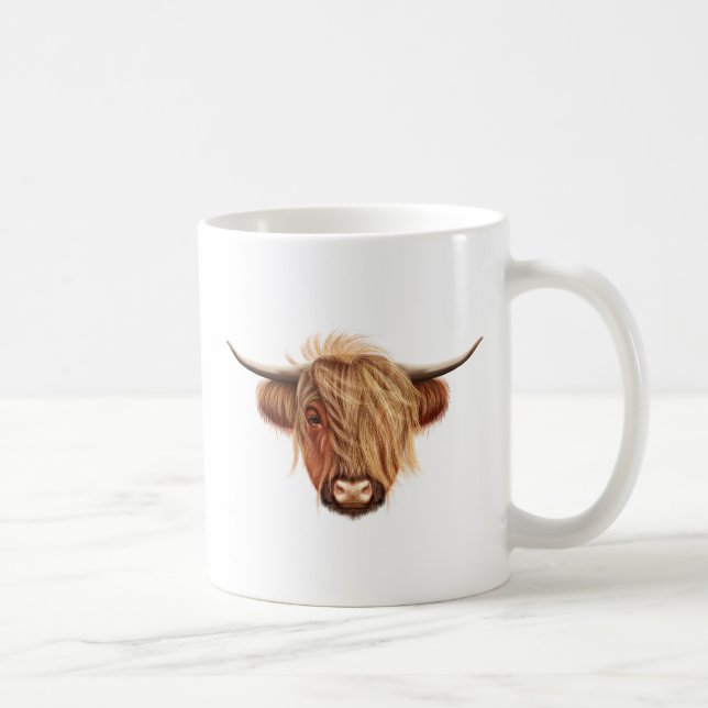 Illustrated portrait of Highland cattle. Coffee Mug (Right)