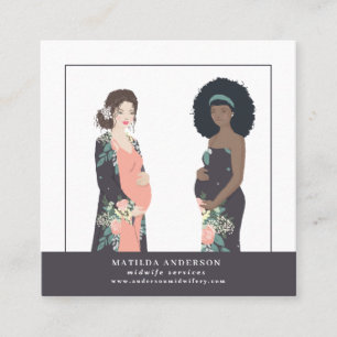 Illustrated prgenant mum colourful + floral square business card