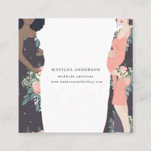 Illustrated prgenant mum colourful + floral square business card